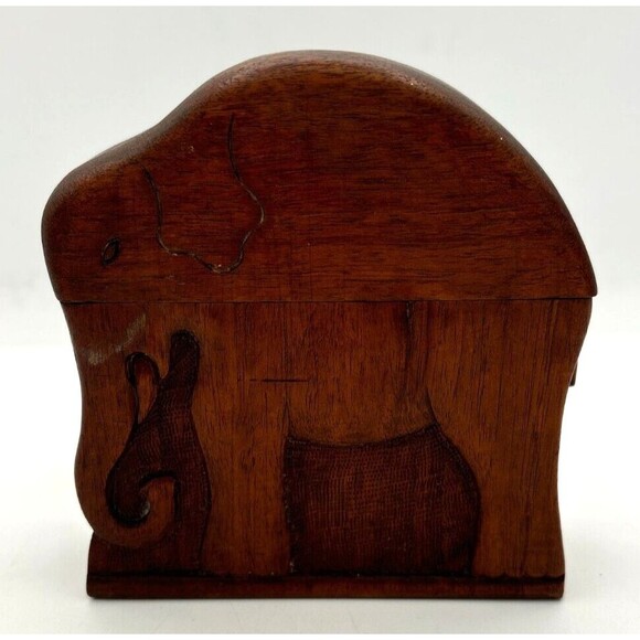 Vintage Wooden Elephant Cigarette Case Hand Carved Holder Storage Hinged - Picture 1 of 16